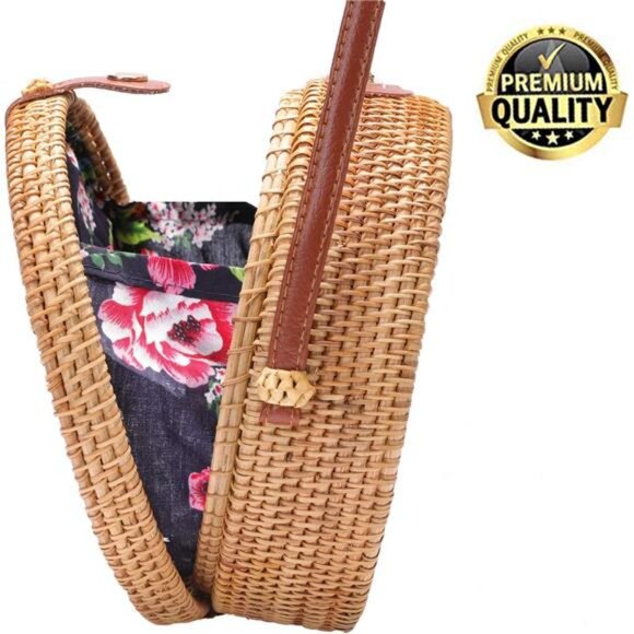 Rattan Bag Summer Straw Beach Bag Woven Wicker Straw Bag Basket Vacation Straw - Picture 2 of 7